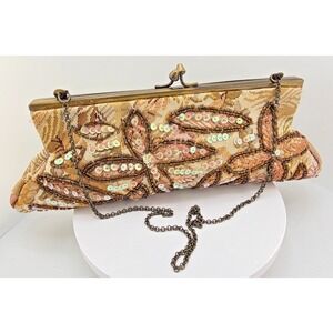 Vintage 50s-60s Sequin Beaded Evening Clutch Original Chain Strap & Hardware